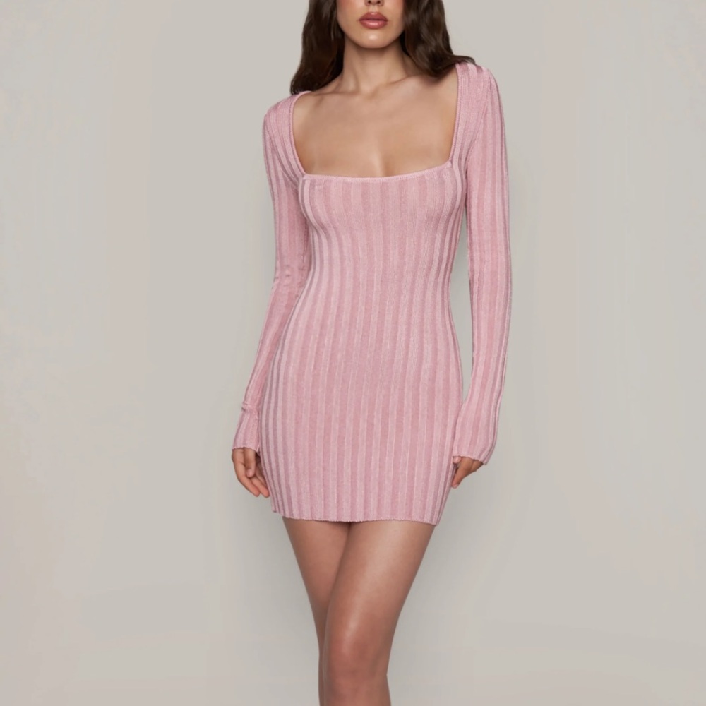 Danielle Guizio Pink Slinky Rib Mini Dress